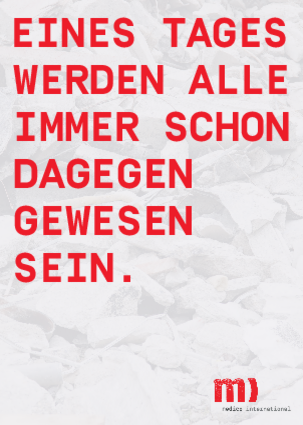 Postkarte. Spendenaufruf für Gaza.