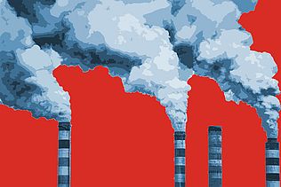 Rauchende Industrieschornsteine (Bild: Pixabay, Bearbeitung: medico)