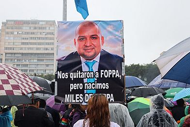 Ein Foto von Foppa auf seiner Beerdigung in Guatemala-Stadt.